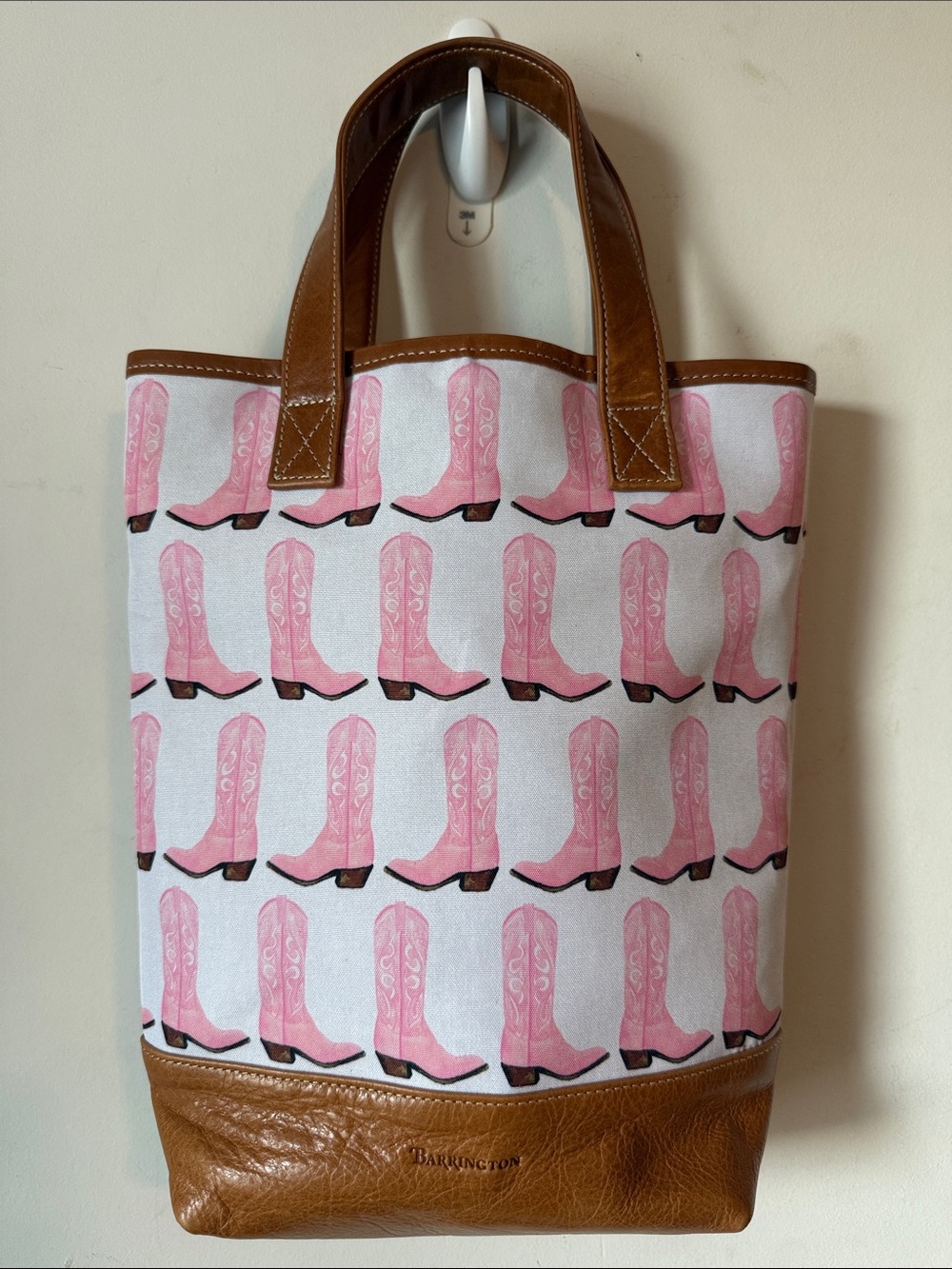 Barrington Pink Cowboy Boot Canvas & Leather Wine Tote Can Hold A Big Bottle.